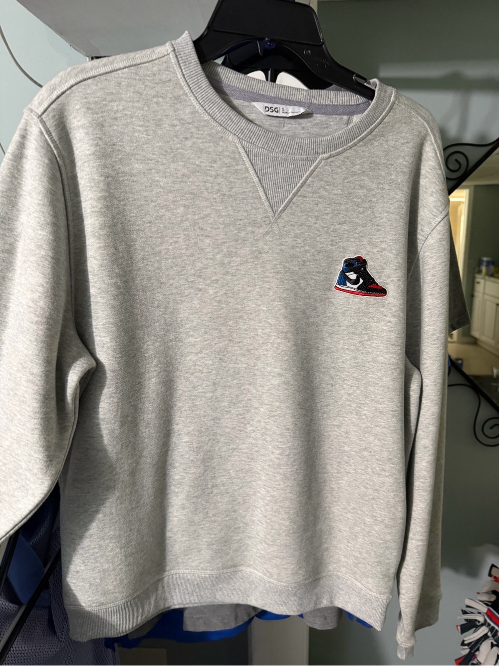 Light Gray Crewneck Sweatshirt with Jordan 1 Sneaker Patch